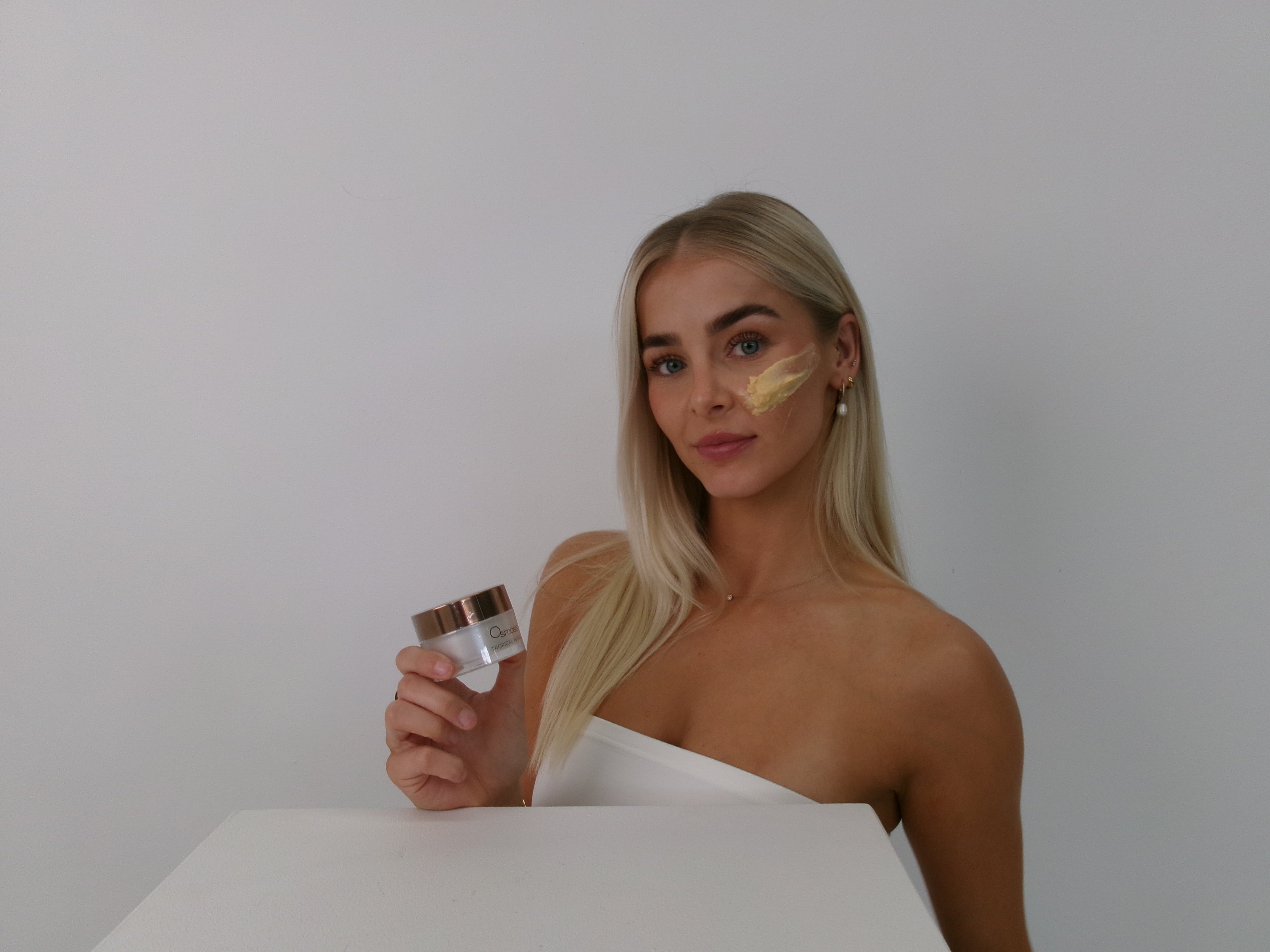 Skin client wearing an Osmosis Tropical Mango Mask during a customised facial at The Skin Suite Collective.